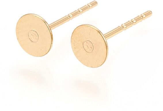 Brass Stud Earring Findings, Flat Round, Nickel Free, Real 18K Gold Plated, 5mm, Pin: 0.8mm - Beadpark.com