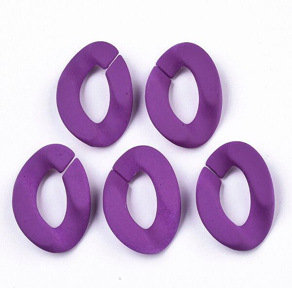 Opaque Spray Painted Acrylic Linking Rings, Fluorescence, Quick Link Connectors, for Curb Chains Making, Unwelded, Twist, Purple, 29x20.5x6mm, Inner Diameter: 8x16mm - Beadpark.com