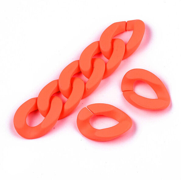 Opaque Spray Painted Acrylic Linking Rings, Fluorescence, Quick Link Connectors, for Curb Chains Making, Unwelded, Twist, Orange, 29x20.5x6mm, Inner Diameter: 8x16mm - Beadpark.com