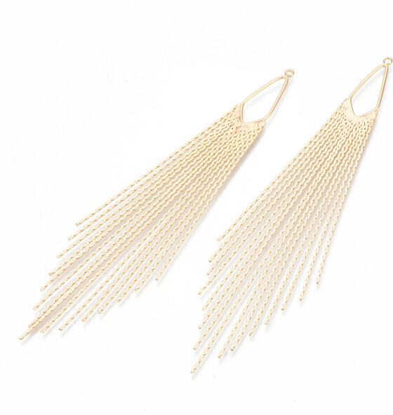 Brass Big Pendants, Tassel Pendants, Lead Free, Nickel Free, Real 18K Gold Plated, 125x13x1mm, Hole: 1.5mm - Beadpark.com