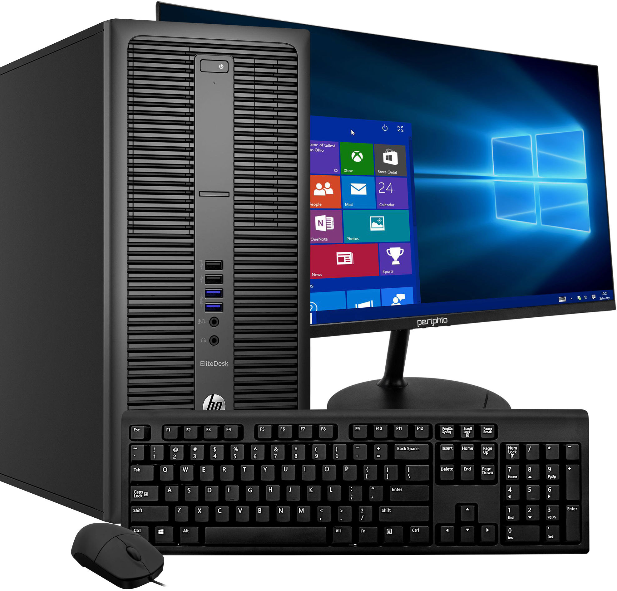 HP EliteDesk 800 G2 Tower PC Bundle / New 24 inch Computer Monitor, Keyboard, Mouse / Intel Core i5 (6th Gen), Windows 10, WiFi