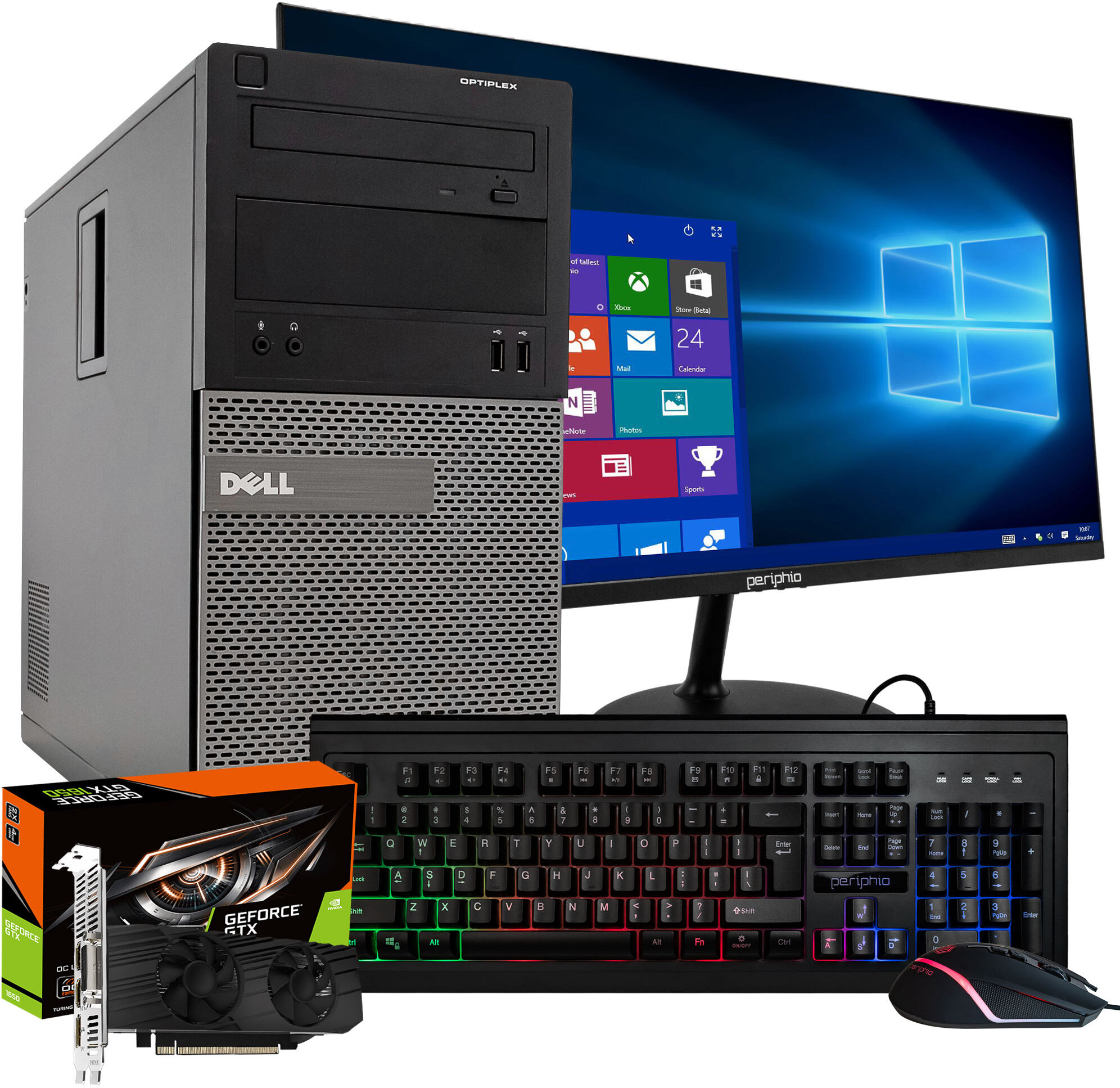 Dell OptiPlex 3010 Tower Computer Bundle / New 24 inch Computer Monitor, RGB Keyboard &Mouse, WiFi, Bluetooth / GeForce GTX 1650 4GB GDDR5 / Intel Core i5 (3rd Gen), 16GB DDR3 RAM, 500GB SSD + 1TB Hdd, Windows 10