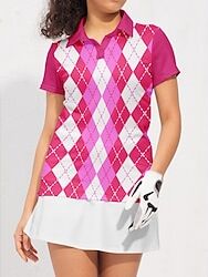 LightInTheBox Women's Golf Polo Shirt Pink Green Short Sleeve Sun Protection Top Plaid Ladies Golf Attire Clothes Outfits Wear Apparel