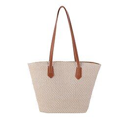 LightInTheBox Women's Handbag Tote Shoulder Bag Straw Bag Straw Nylon Outdoor Holiday Beach Zipper Large Capacity Lightweight Solid Color Beige