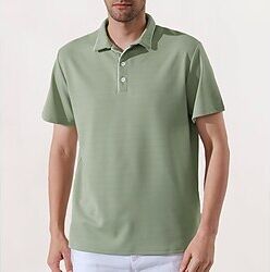 LightInTheBox Men's Polo Shirt Button Up Polos Casual Sports Lapel Short Sleeve Fashion Basic Plain Button Summer Regular Fit Green Polo Shirt