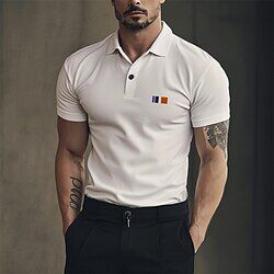 LightInTheBox Graphic Men's Casual Print Polo Shirt Golf Polo Daily Sports Vacation 100% Cotton Short Sleeve Turndown Polo Shirts Black White Spring  Summer S M L Micro-elastic Lapel Polo