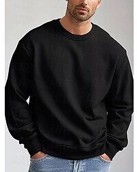 LightInTheBox Men's Sweatshirt Pullover Black White Crew Neck Sports Holiday Vacation Streetwear 100% Cotton Fashion Daily Casual Spring   Fall Clothing Apparel Hoodies Sweatshirts  Long Sleeve