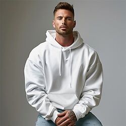 LightInTheBox Men's Hoodie Black White Hooded Plain Sports  Outdoor Daily Holiday 100% Cotton Streetwear Cool Casual Spring   Fall Clothing Apparel Hoodies Sweatshirts  Long Sleeve