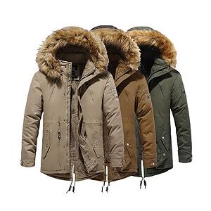 LightInTheBox Men's Puffer Jacket Padded Parka Daily Outdoor clothing Casual Daily Solid Color Outerwear Clothing Apparel Traditional / Vintage Casual Daily Black Brown Khaki
