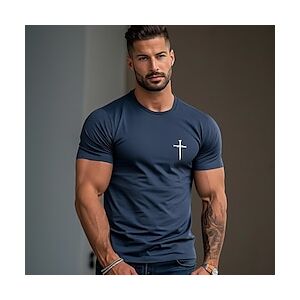 LightInTheBox Cross White Dark Blue Beige T shirt Tee Tee Top Men's Graphic 100% Cotton Shirt Fashion Classic Shirt Short Sleeve Comfortable Tee Street Vacation Summer Fashion Designer Clothing S M L XL 2XL