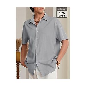 LightInTheBox Elite 55% Linen Button-Down Men's Linen Shirt Summer Shirt Beach Shirt Pink Blue Khaki Short Sleeve Solid Color Plain Turndown Summer Hawaiian Holiday Clothing Apparel