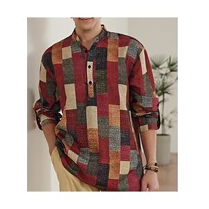 LightInTheBox Men's Shirt Casual Shirt Plaid / Check Graphic Prints Geometry Stand Collar Yellow Outdoor Street Long Sleeve Print Clothing Apparel Fashion Streetwear Designer Casual