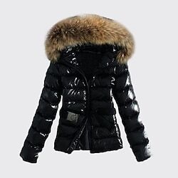 LightInTheBox Women's Winter Coat Winter Jacket Parka Outdoor Outdoor clothing Daily Wear Going out Warm Breathable Zipper Pocket Fur Collar Active Fashion Comfortable Street Style Hoodie Regular Fit Solid Color