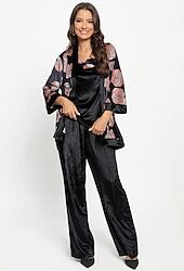 LightInTheBox Women's Patchwork Print Floral Round Neck Elegant Fashion Ladies Outdoor Cocktail Party Pants Trousers Regular Fit 3/4 Length Sleeve Pink S M L Fall  Winter