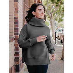 LightInTheBox Women's Plain plain color Street Casual work Gray Long Sleeve Fashion Simple fashion style Pile Neck Regular Fit Fall  Winter