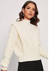 LightInTheBox Women's Pullover Sweater Jumper Crew Neck Cable Knit Acrylic Polyester Stripe Braided Drop Shoulder Spring Fall Winter Work Daily Holiday Elegant Stylish Casual Long Sleeve Solid Color Pure Color