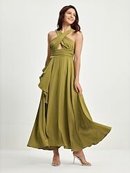 LightInTheBox Women's Prom Dress Party Dress Wedding Guest Dress Long Dress Maxi Dress Army Green Sleeveless Plain plain color Ruffle Split High Waist Summer Spring Fall Halter Neck Elegant Party Split Thigh