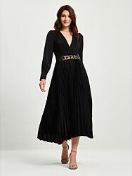 LightInTheBox Women's Party Dress Casual Dress Satin Maxi Long Dress Maxi Dress Black Long Sleeve Plain plain color Pleated Button Belted Summer Spring Fall Deep V Elegant Party Fashion Party Birthday Evening Party