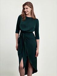 LightInTheBox Women's Party Dress Cocktail Dress Satin Dress Midi Dress Dark Green Long Sleeve Pure Color Lace up Split Spring Fall Winter Crew Neck Fashion Party Modern Winter Dress Christmas Wedding Guest 2023 S