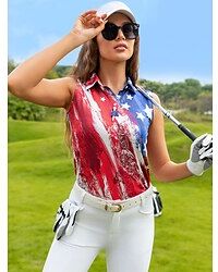 LightInTheBox Women's Golf Polo Shirt Red Sleeveless Sun Protection Top Ladies Golf Attire Clothes Outfits Wear Apparel