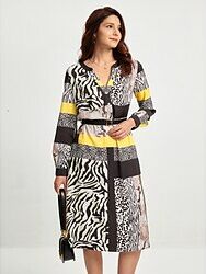 LightInTheBox Women's Casual Dress Midi Dress Leopard Long Sleeve Leopard Marble Print animal print Print Summer V Neck Elegant S M L