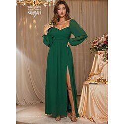 LightInTheBox Women's Party Dress Wedding Guest Dress Wrap Dress Long Dress Maxi Dress Green Long Sleeve Plain Pure Color Ruched Split Spring Fall Winter V Neck Fashion Party A-line Winter Dress Christmas Wedding