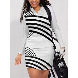 LightInTheBox Women's Golf Polo Shirt White Long Sleeve Top Fall Winter Ladies Golf Attire Clothes Outfits Wear Apparel