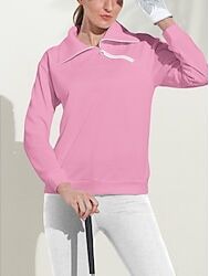 LightInTheBox Women's Golf Pullover Sweatshirt White Pink Long Sleeve Thermal Warm Top Ladies Golf Attire Clothes Outfits Wear Apparel