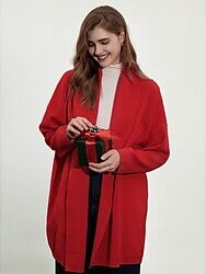 LightInTheBox Women's Cardigan Open Front Ribbed Knit Polyester Knitted Fall Winter Outdoor Home Christmas Fashion Casual Soft Long Sleeve Solid Color Red S M L