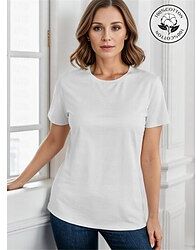 LightInTheBox 100% Cotton Women's Summer Tops Casual Round-Neck Basic Tops Short Sleeve Plain Comfortable T-Shirt