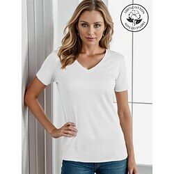 LightInTheBox 100% Cotton Women's Summer Tops Casual Short Sleeve V Neck Basic T-Shirt Breathable And Comfortable T-Shirt