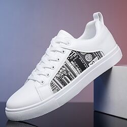 LightInTheBox Men's Shoes Sneakers Skate Shoes White Shoes Comfort Shoes Casual Walking Leather Outdoor Daily Lace-up Black / White White / Yellow White Spring Fall Color Block
