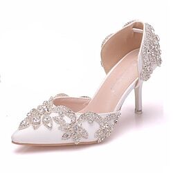 LightInTheBox Women's Pumps Bling Bling Sparkling Shoes Bridal Shoes Rhinestone High Heel Pointed Toe Vintage Faux Leather Loafer Ivory