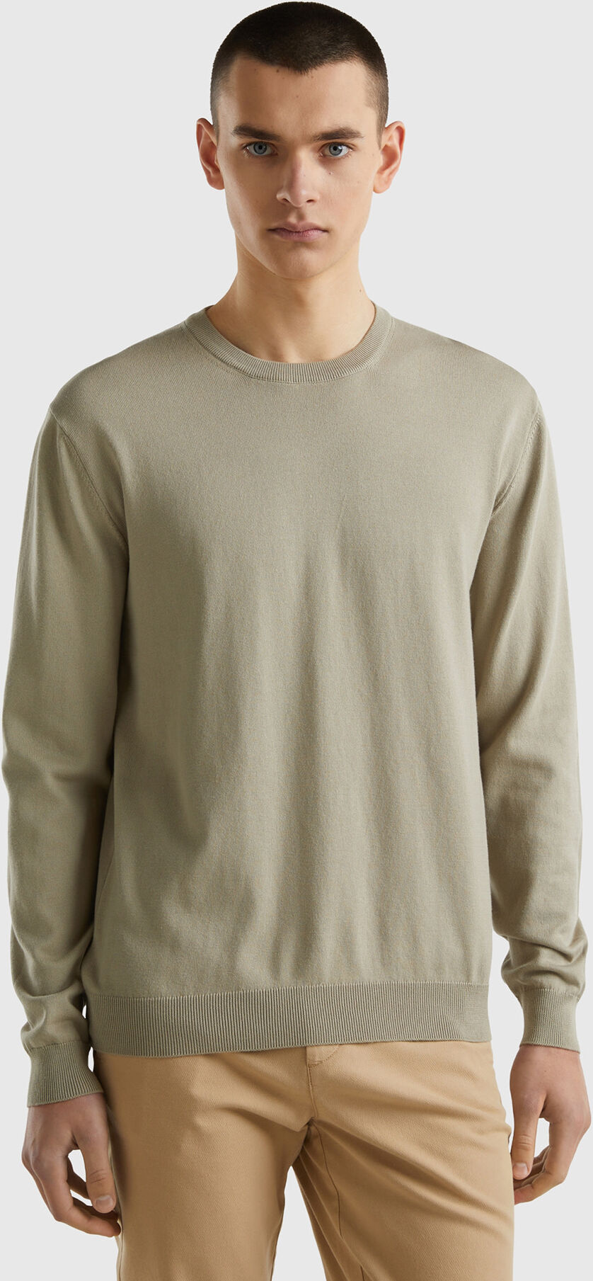 United Benetton, Crew Neck Sweater In 100% Cotton, size S, Light Green, Men