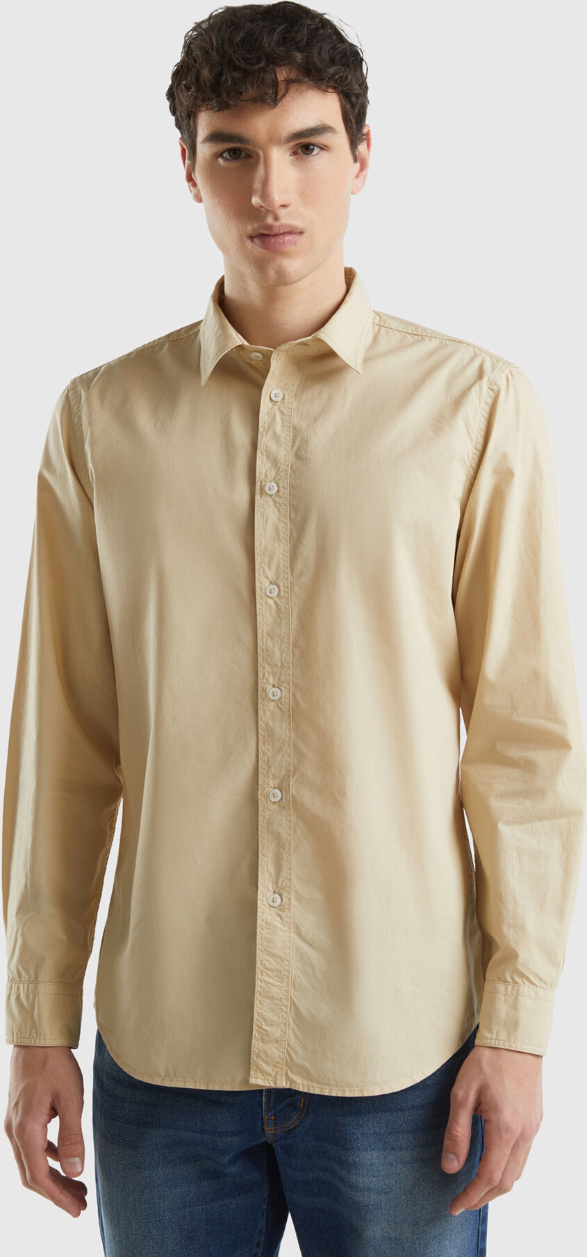 United Benetton, Slim Fit Shirt In 100% Cotton, size XXL, Beige, Men