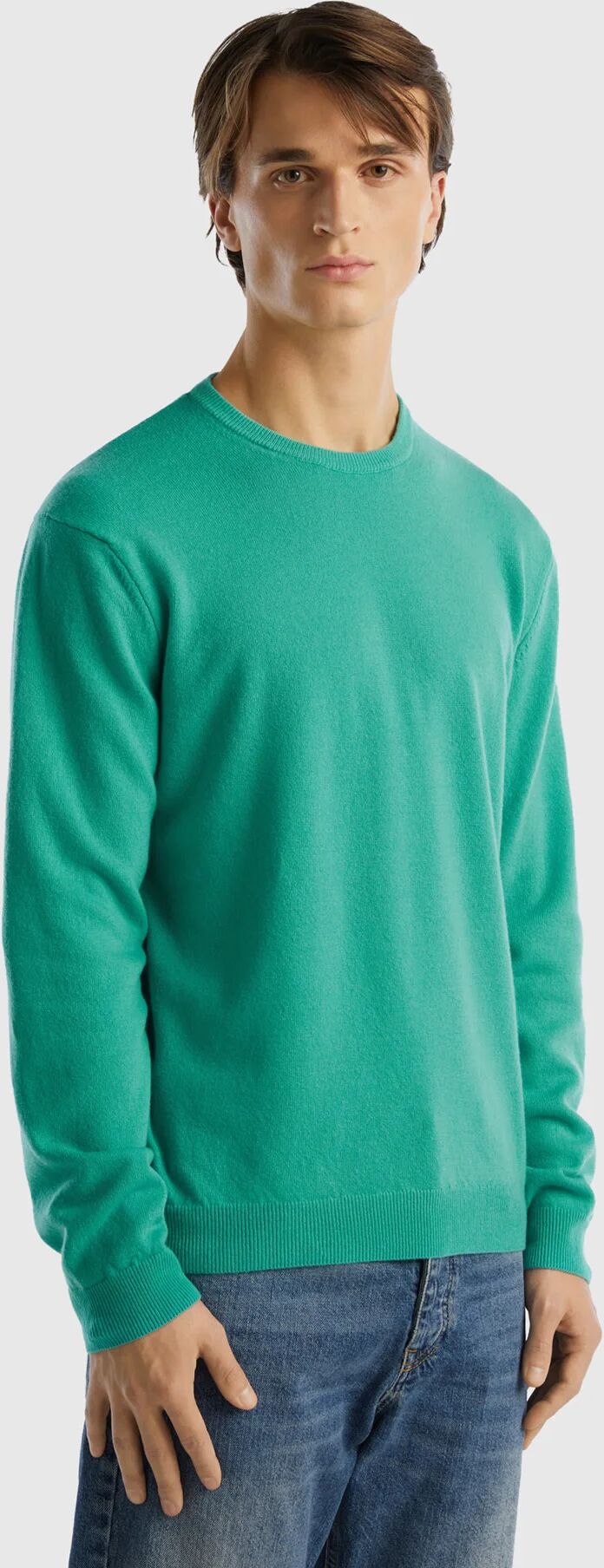 United Benetton, Light Green Crew Neck Sweater In Pure Merino Wool, size L, Light Green, Men