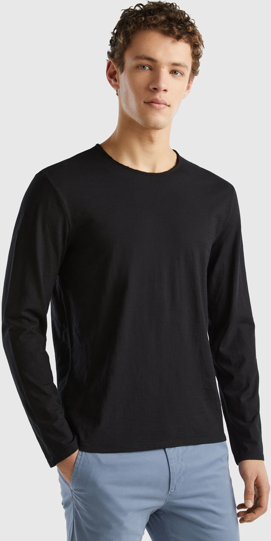 United Benetton, Long Sleeve T-shirt In 100% Cotton, size XXXL, Black, Men