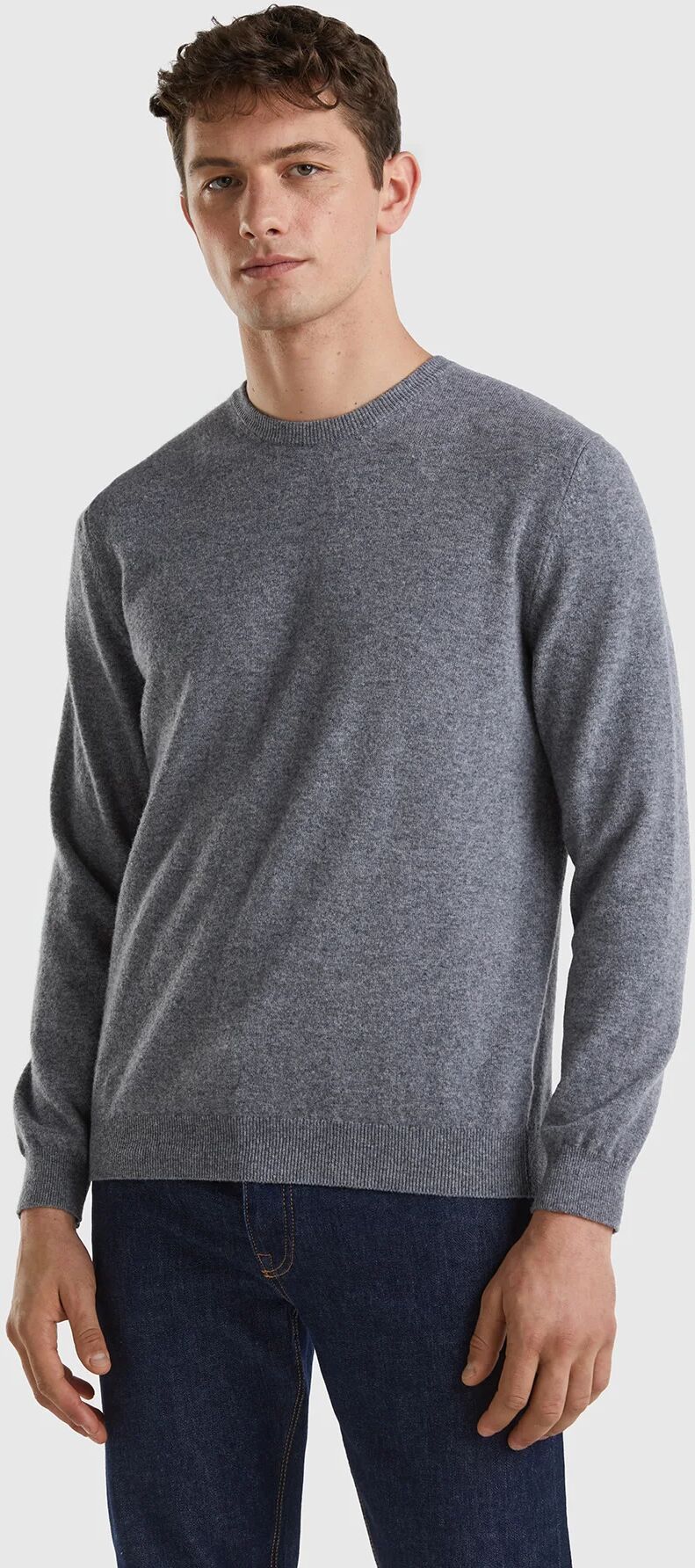 United Benetton, Dark Gray Crew Neck Sweater In Pure Merino Wool, size S, Dark Gray, Men