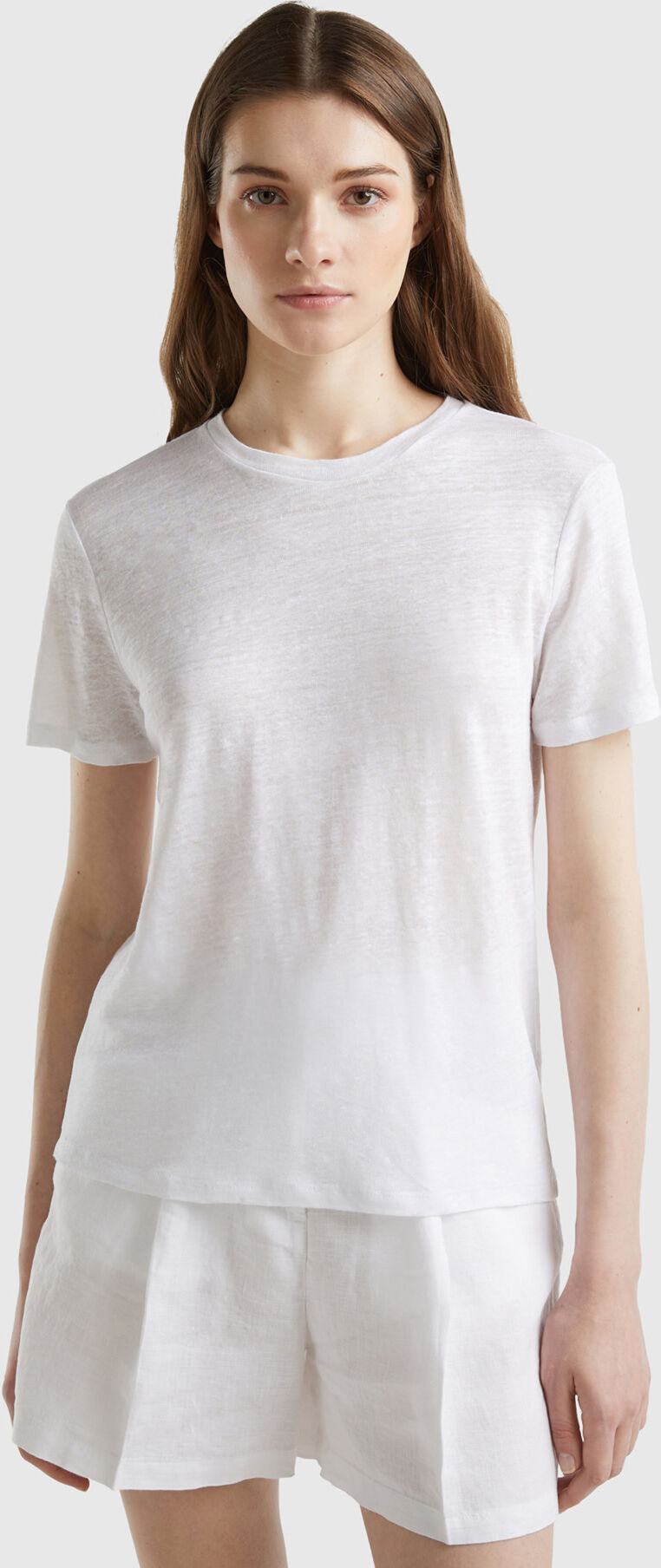 United Benetton, Crew Neck T-shirt In Pure Linen, size XL, White, Women