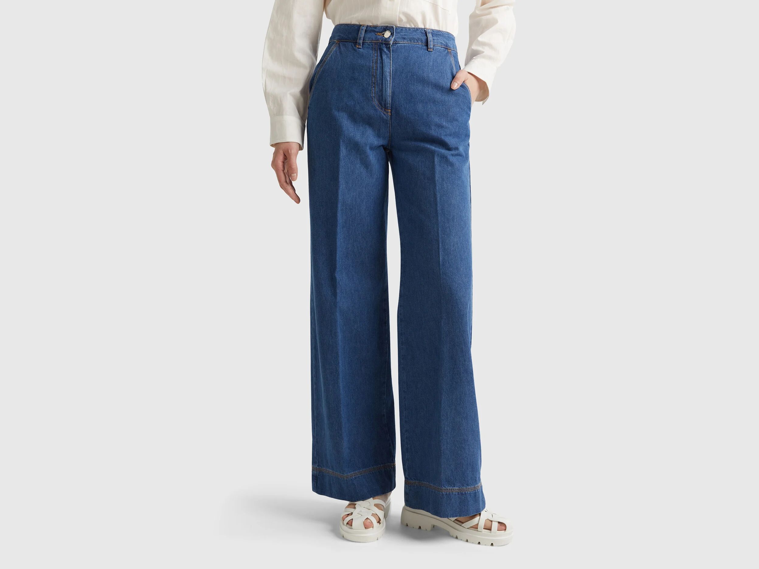 United Benetton, Wide Leg Jeans Trousers, size 27, Blue, Women