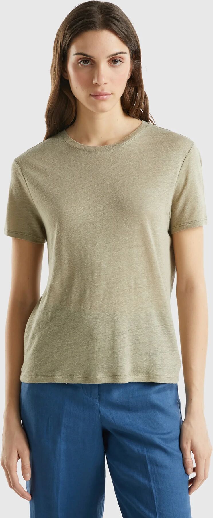 United Benetton, Crew Neck T-shirt In Pure Linen, size XL, Light Green, Women