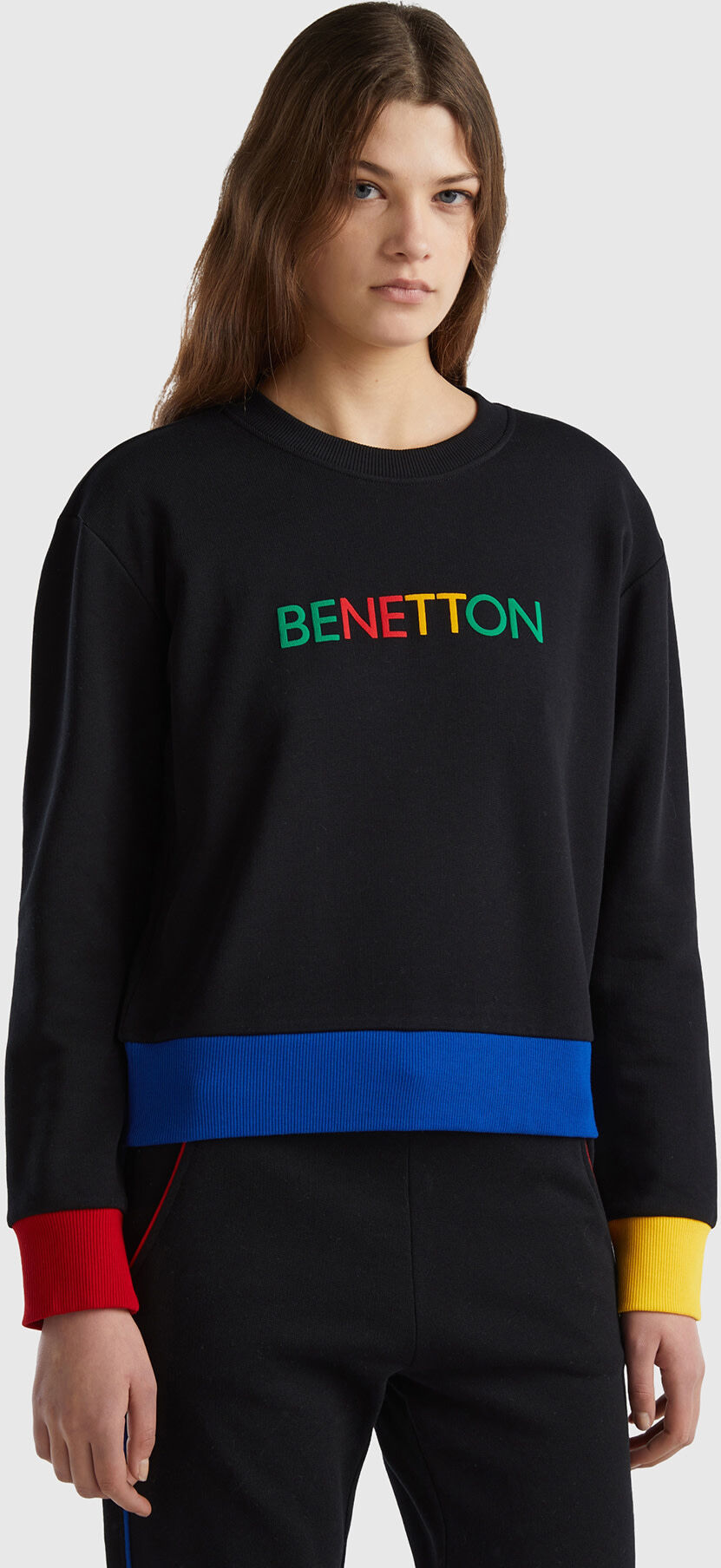 United Benetton, 100% Cotton Sweatshirt With Logo Print, size XXS, Black, Women