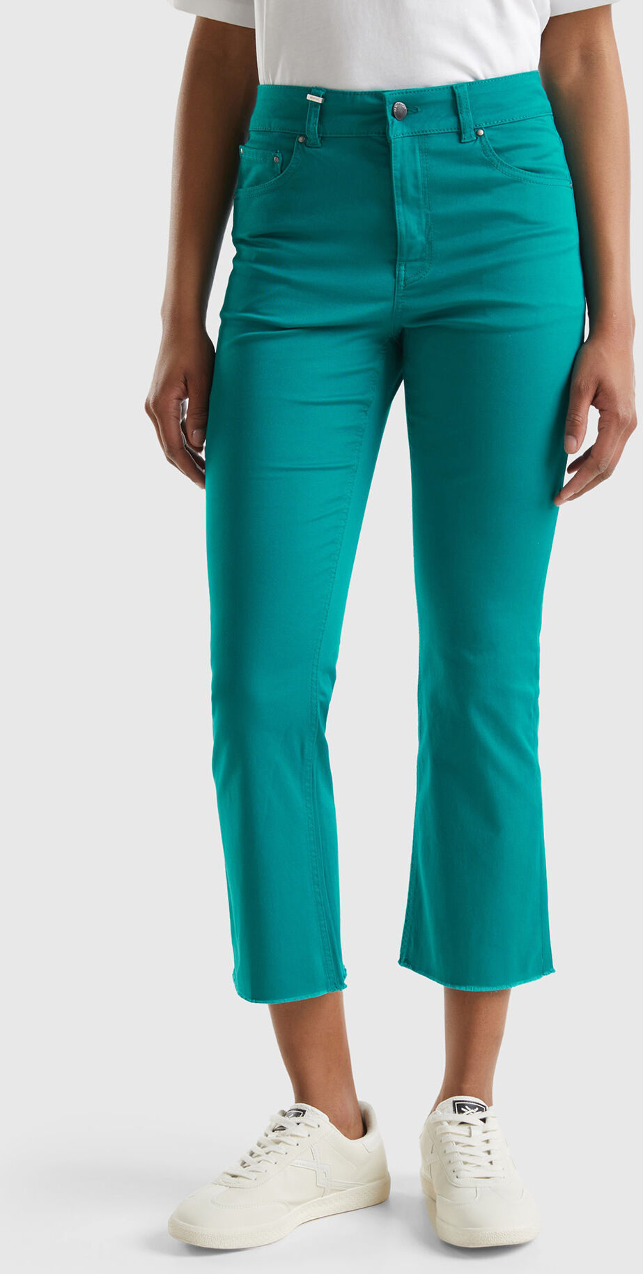 United Benetton, Five-pocket Cropped Trousers, size 27, Teal, Women