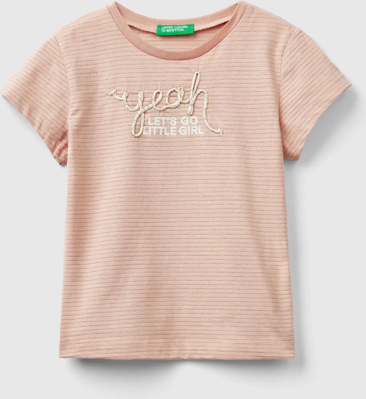 United Benetton, T-shirt With Cord Embroidery, size 4-5, Pastel Pink, Kids