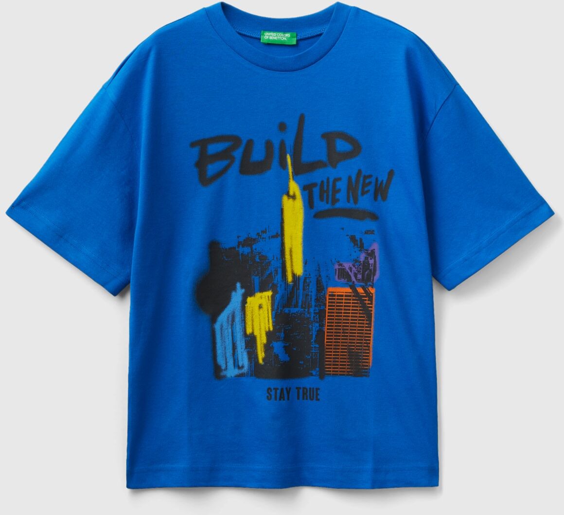 United Benetton, Crew Neck T-shirt With Print, size XL, Bright Blue, Kids