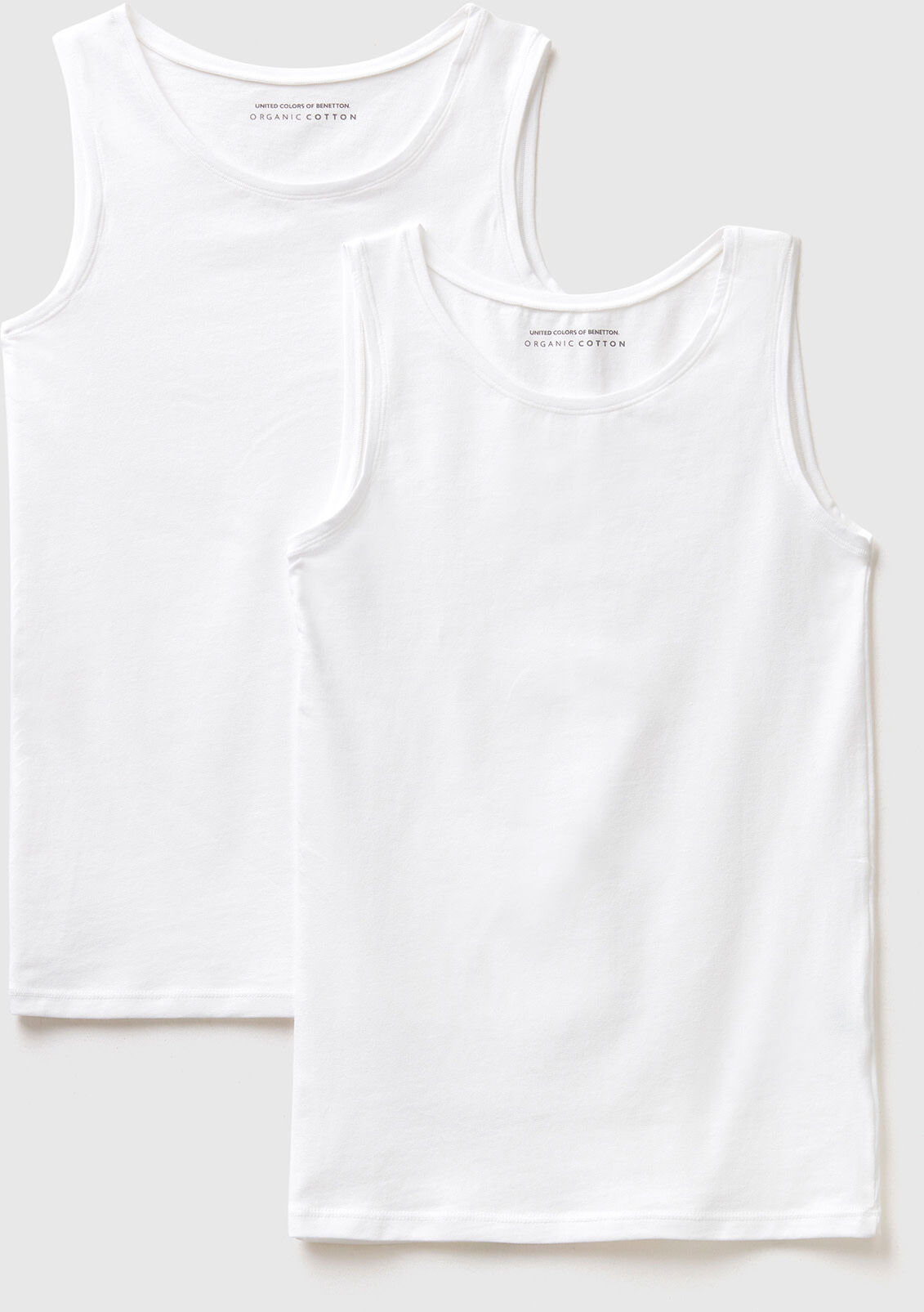 United Benetton, Two Tank Tops In Super Stretch Organic Cotton, size L-XL, White, Kids