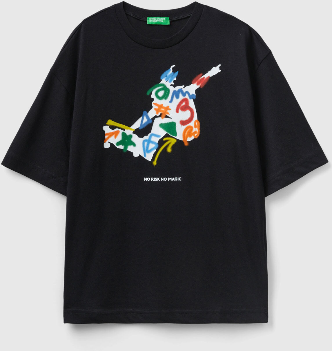 United Benetton, Crew Neck T-shirt With Print, size XL, Black, Kids