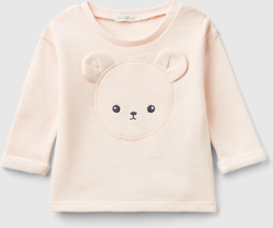 United Benetton, Organic Cotton Sweatshirt With Embroidery, size 1-3, Peach, Kids