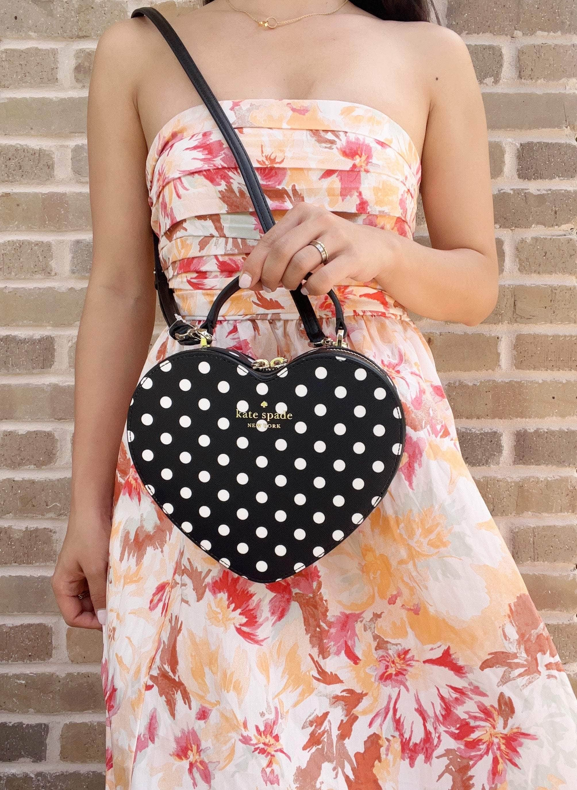 Kate Spade Love Shack Heart Crossbody Purse Black White Polka Dots Novelty