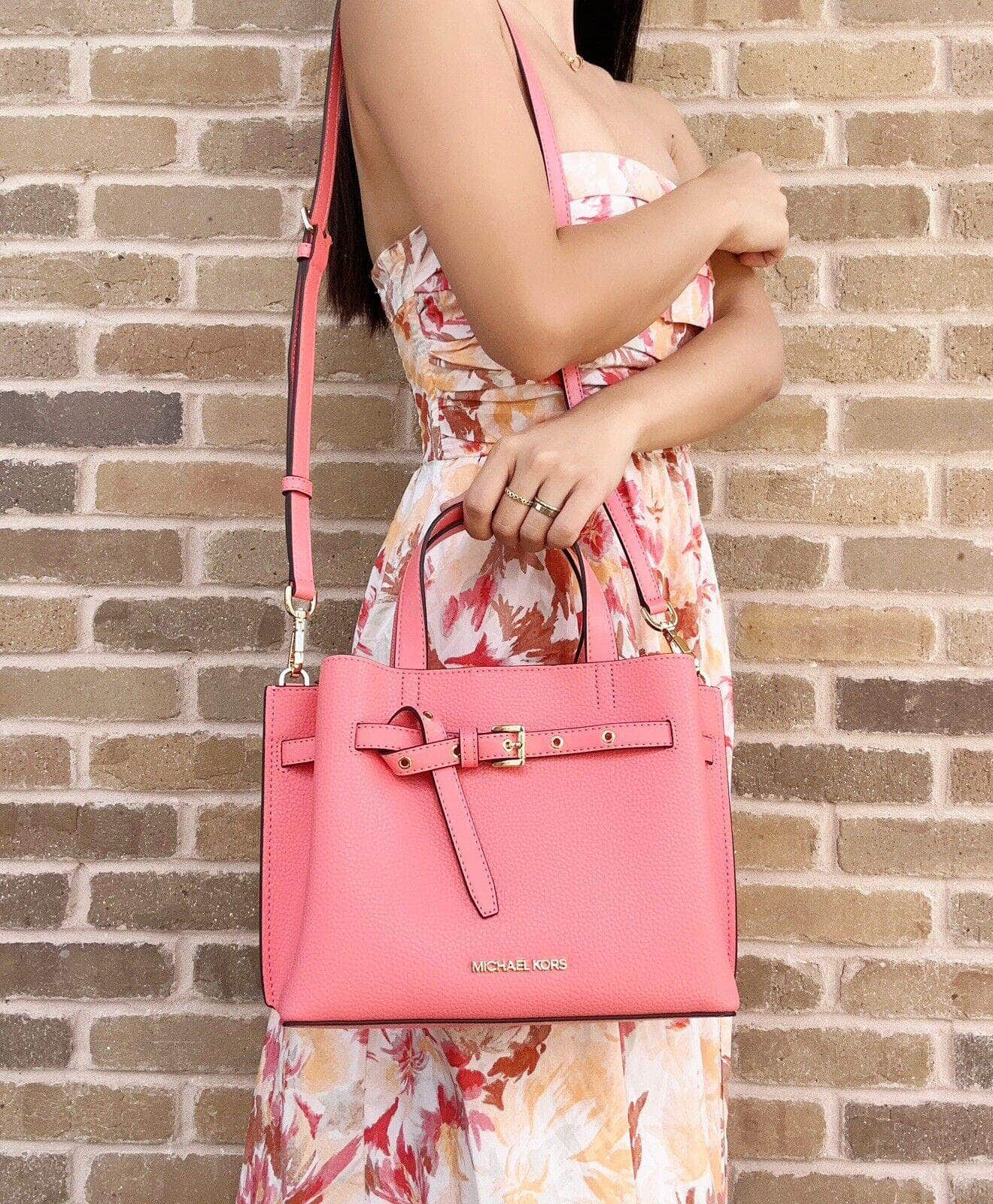 Michael Kors Emilia Small Grapefruit Pink Pebbled Leather Satchel Crossbody